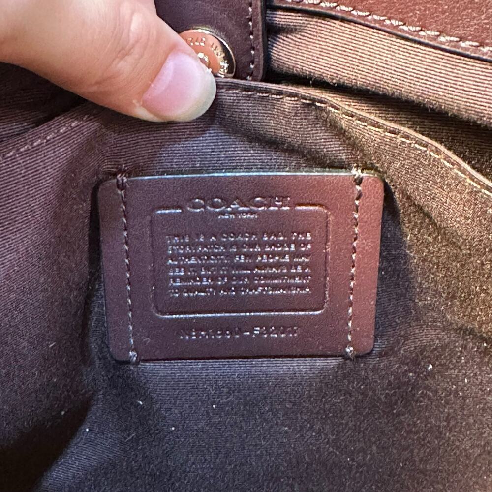 Coach Saffiano Leather Satchel Crossbody Bag - Dark Brown - Picture 7 of 7